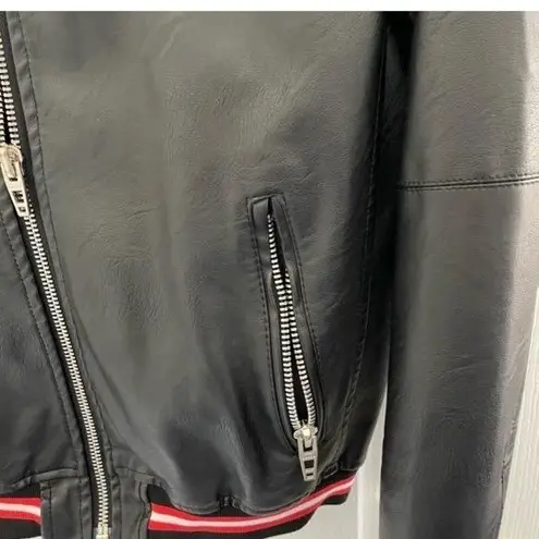 BLANKNYC Womens Black Striped Hem Zippered Cuffs Biker Moto Jacket Medium