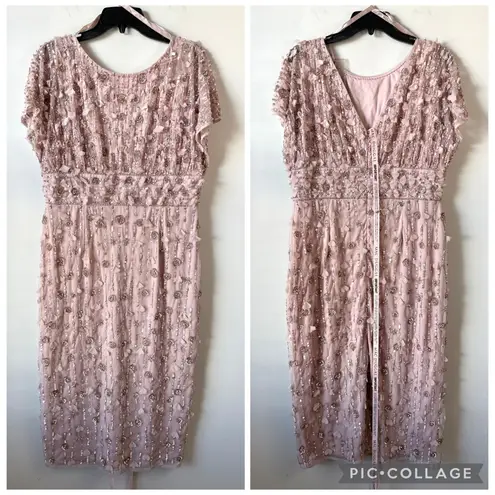 Mac Duggal 94117 Cap Sleeve Beaded Midi Dress Pink 12