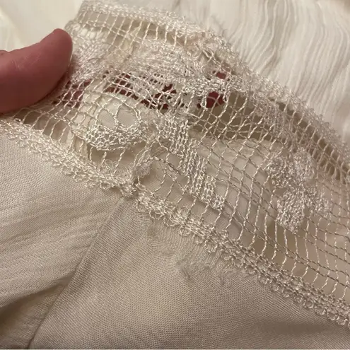 Free People  Bohemian Beach Ivory Sheer Panel Swing Tank Slip Dress Medium