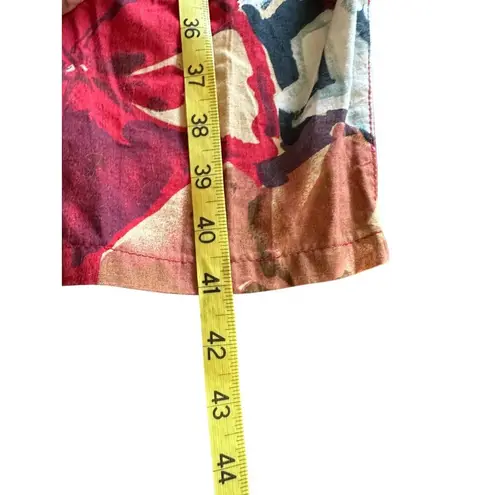 Benetton Floral Print Pant Sz 42 Elastic Waist 100% Cotton Made In Italy festive Red