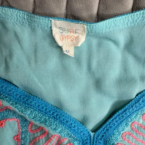 Surf Gypsy Cover Up Tunic Embroidered Swim Beach Resort Bohemian Teal Pink Med