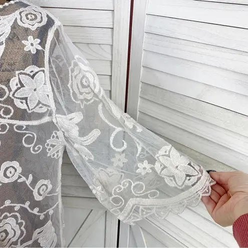 En Crème Boho Sheer Embroidery Lace Pullover Blouse Cream Medium