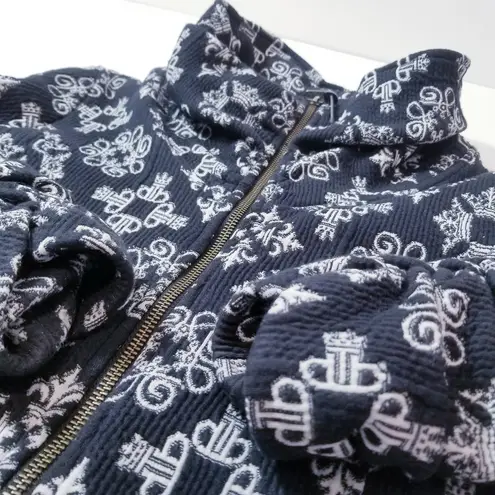 Tonia Debellis Molly Jacket Black and White Knit Patterned Mock Neck Zip Up Size undefined