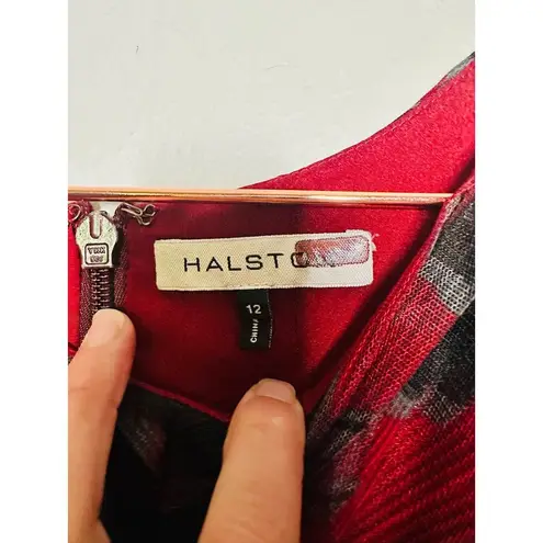 HALSTON Black Red Cherry Floral Print Sheer Sleeveless Tulle Full Skirt Dress 10