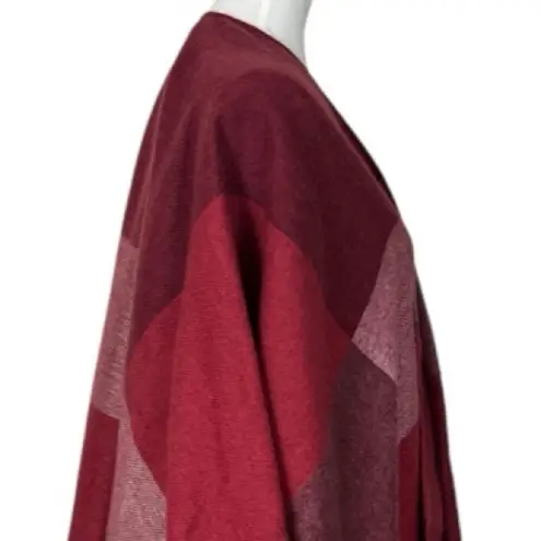 Woolrich Cozy Blanket Scarf Wrap Open Front Fringe Burgundy Pink Women One Size