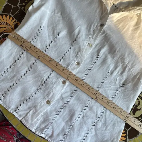 carole little LINEN BLOUSE WITH BLACK DETAIL SZ: M