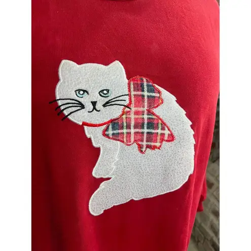 sweatshirt dress nightgown fuzzy cat plaid bow red white Size L