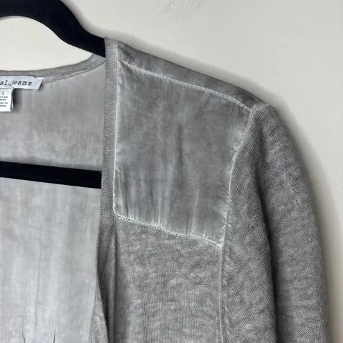 NEW Tribal Jeans Small Gray Linen Blend Open Front Waterfall Cardigan 3/4 Sleeve