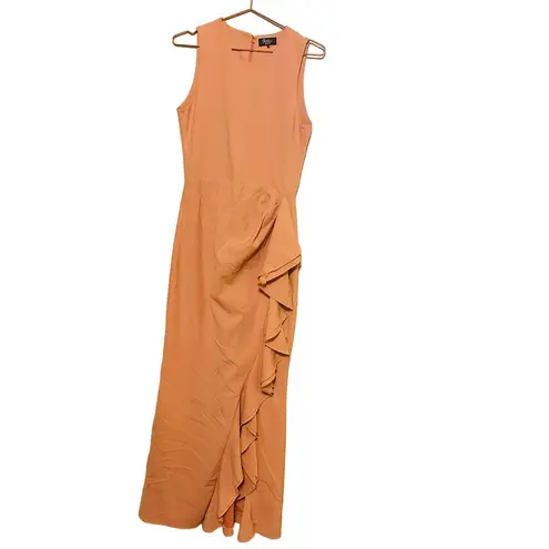 Parker Black Women's Pink Crepe Madeline Sleeveless Ruffle Gown Dress Size 10