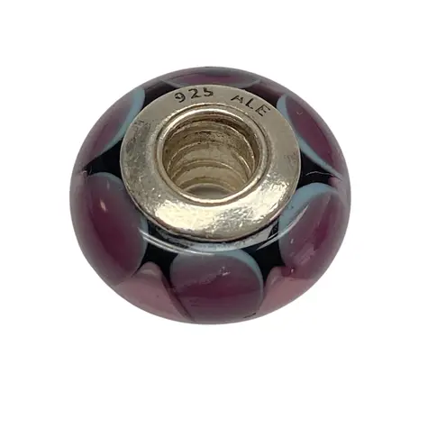 Pandora  Purple Murano Glass Charm Bead 925 Sterling Silver Authentic
