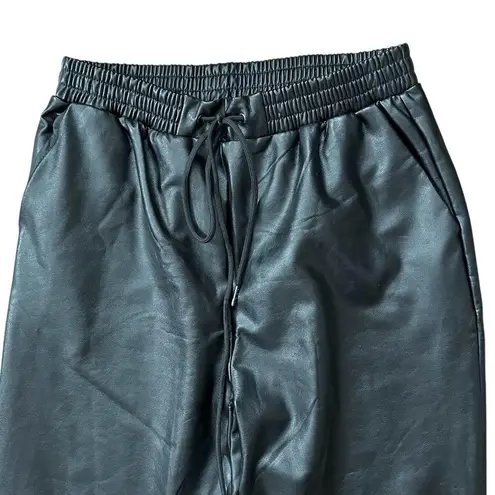 21 Saints Black Faux Leather Elastic Drawstring High Waist Joggers Size Small