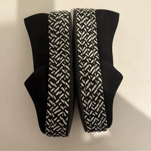 ALL SAINTS Bora Platform Espadrilles Loafer Black White Woven and Suede Size 38