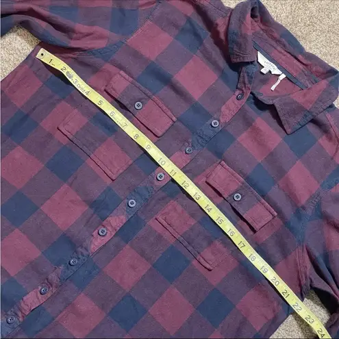 Fat Face Women US L /16 Plaid Flannel Tunic Red Navy Button Down Top Boho Camp Size L