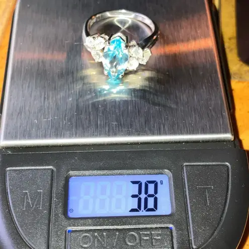 Genuine Sky Blue Topaz Rainbow Moonstone Sterling Silver Ring Size 8.75