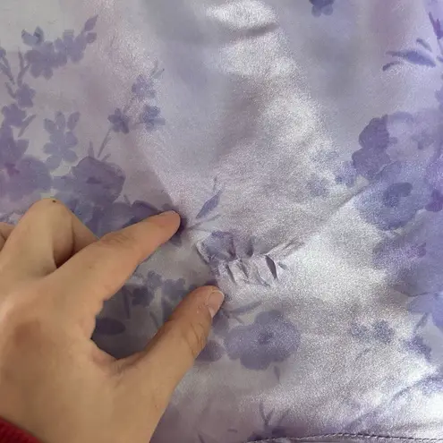 Vintage California Dynasty Lilac Floral Satin Chemise Lace Womens Large L Dress Purple