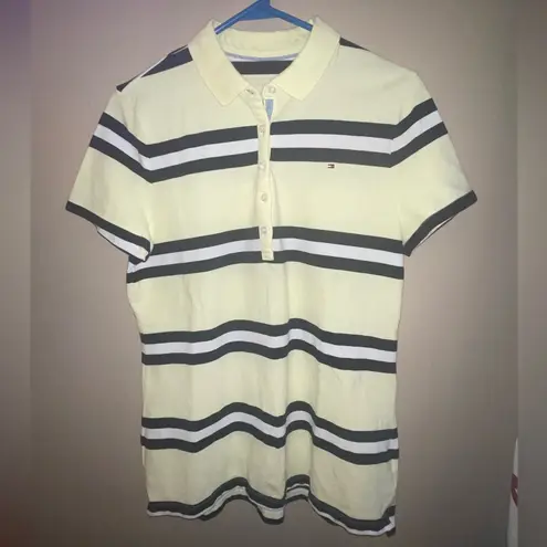 Tommy Hilfiger  Yellow and Blue Striped Polo Shirt woman’s size Large preppy
