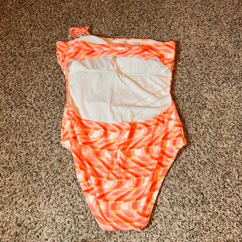 Orange Swirl Print One Piece Swimsuit Strapless Women's Bathing Suit Size XL