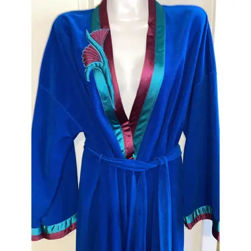 Vanity Fair VTG 80s Burgundy Teal Velvet Housecoat Long Robe Women’s Sz L USA