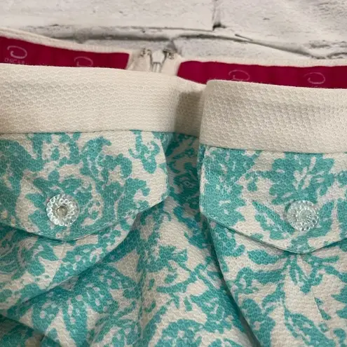Oscar de la Renta Óscar de la Renta turquoise & white floral pleated lined skirt 10P