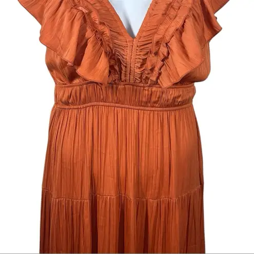 Tahari Burnt Orange Flutter Sleeve Ruffle Maxi Dress Size Medium