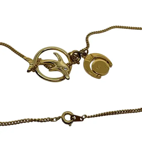 Gold Tone Dolphin Horseshoe Moon Pendant Necklace Lucky Charm I Love You Message