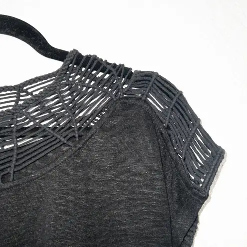 Maje Black Tralala Macramé Linen Tee Size 2 / Medium