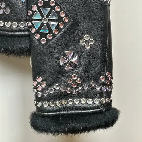 Cripple Creek Genuine Leather Rhinestone and Fur Jacket Black size Medium