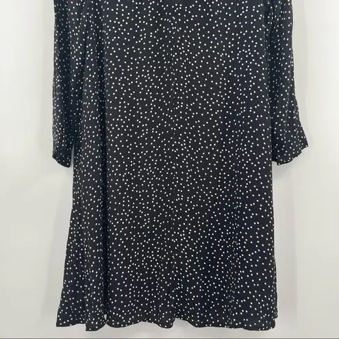 FRNCH Paris Dot Long Sleeve Dress Tie Neck B&W Polka Dots Flare Parisian SZ S/M