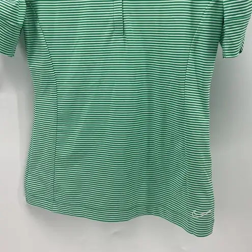 Nike  Dry fit 1/2 zip Golf Top Green white Stripe ruched sleeve