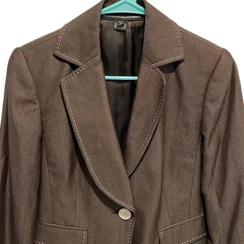 Linda Allard Ellen Tracy Womens Wool Blend One Button Blazer Brown Size 6 Petite