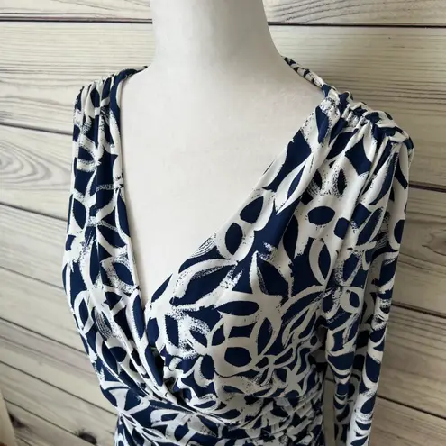 Ralph Lauren Lauren  Blue & White Patterned V Neck Sheath Dress