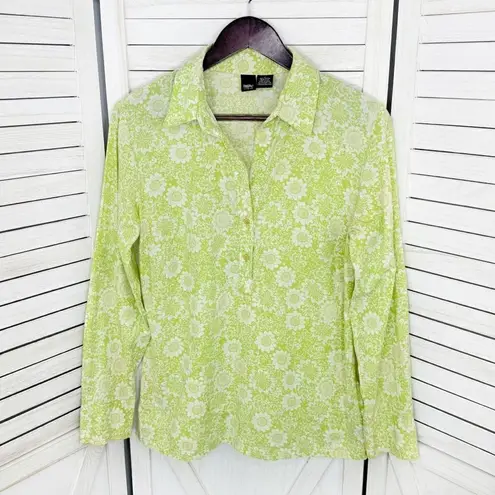 Mossimo Vintage Retro Floral Print Popover Shirt Green Medium Green