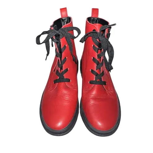 ARA High Soft Dover Rubin Red Leather Ankle Boots Women 5.5 Lace Up Side Zip