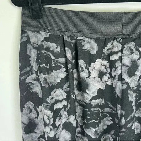 Floral Womens Joggers Black Gray Pull On Casual Lightweight Elastic Waist Medium