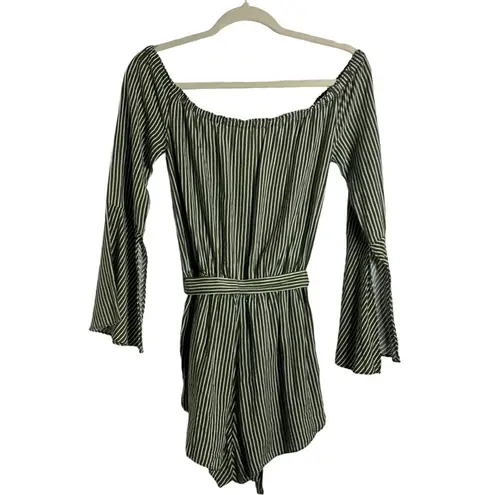 Silence + Noise  Striped Green & White Cold Shoulder
Romper Size Medium