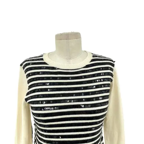 Gryphon New York Sequin Stripe Crewneck Sweater Ivory & Black Size XS