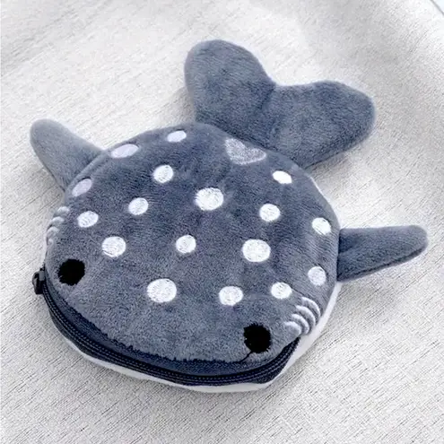 Plush Whale Shark coin purse Gray Polka dot mouth wallet NEW