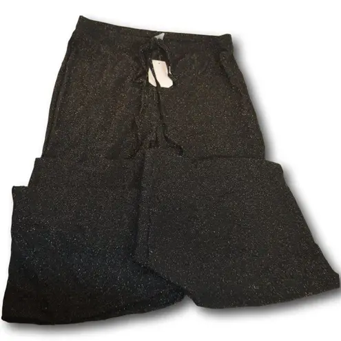 SOLY HUX Metallic Sequin Tie Front Elastic Waist Flare Leg Bottom Disco Pants XL Black