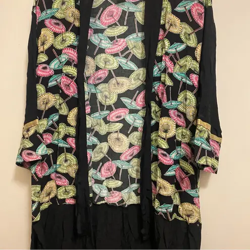 Christina Fairbanks Womens Kimono Duster M 38” Black Umbrellas Tropical Print Size M