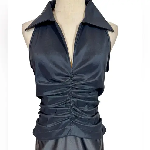 Tadashi Shoji Vintage Collar Taffeta Ruched Sleeveless Gown 90s Y2K