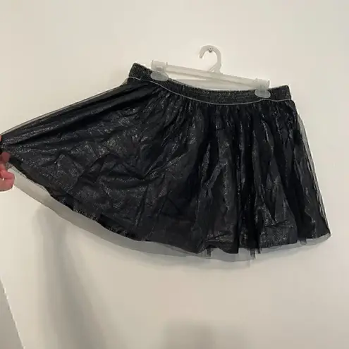 Decree Black Silver Metallic Shimmer Tulle Elastic Waist Mini Tutu A-Line Skirt