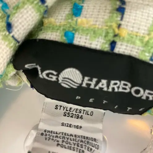 Green & White Plaid Tweed Blazer w 3/4 sleeves SagHarbor 16P Size 16