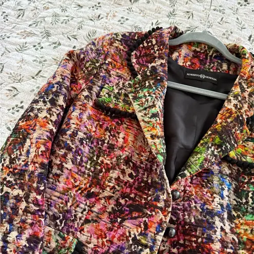 Roberto Quaglia 70% Wool Blend Artists Dream Colorful Tweed Long Blazer Coat Red Size M