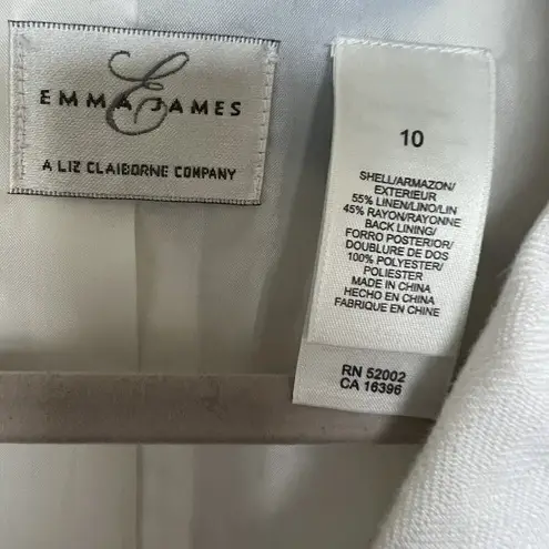 Emma James Off-White Floral Collared Button Front 3/4 Sleeve Linen Blazer Jacket