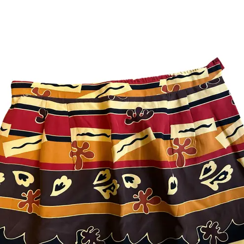 Jon by Teri Jon 100% Silk Pleated Skirt Abstract Brown Yellow Artsy Print SZ 12