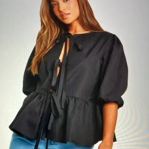 Velvet Heart black Puff Sleeve Peplum Blouse