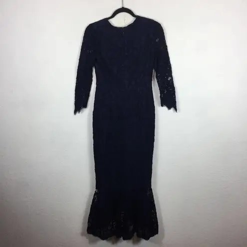 Alexis  Nadege Navy Crochet Lace 3/4-Sleeve V-Neck Midi Mermaid Dress Small Party