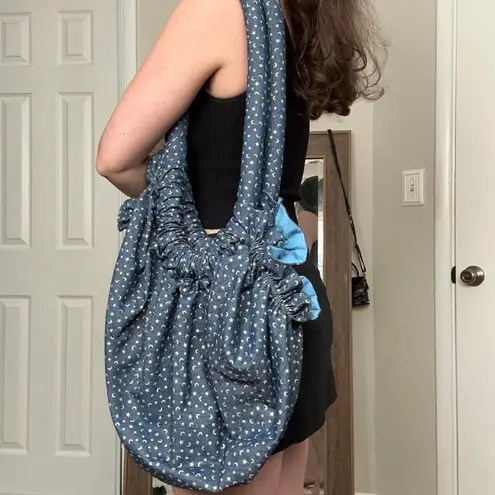 Blue and white gold moon star celestial embroidered handmade shoulder bag Purse