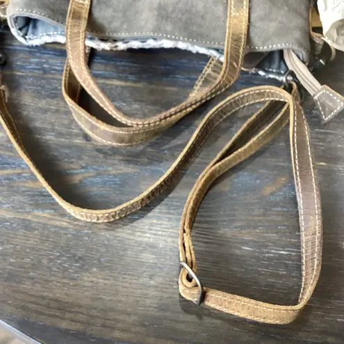 Myra Bag Gray and Cream Geometric Pattern Shoulder Bag Brown