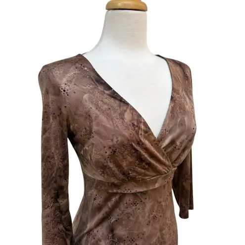 VTG INC Top Med Brown Sequins V Neck Empire Waist Whimsigoth FairyGrunge Stretch